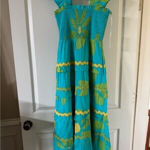 J. Marie Floral Blue and Green Maxi Dress
